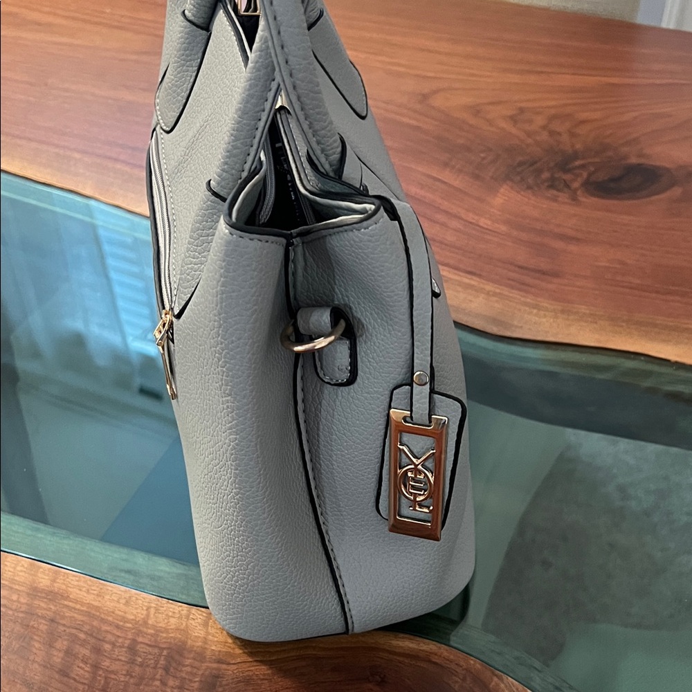 Gray Leatherette Top-Handle Satchel - Picture 3 of 8